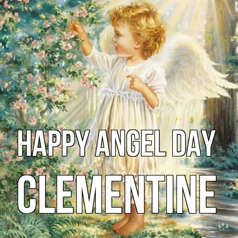 Greetings card с именем, Clementine happy angel day собирает цветы Greetings with text for free download 