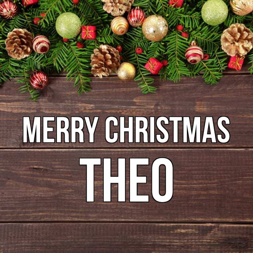 Greetings card с именем, Theo Merry Christmas с рождеством Greetings with text for free download 
