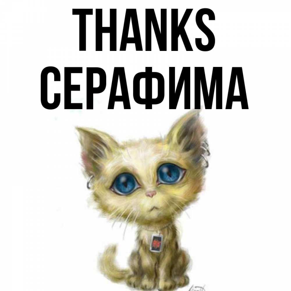 Greetings card с именем, Серафима Thanks рисованный кот благодарит вас Greetings with text for free download 