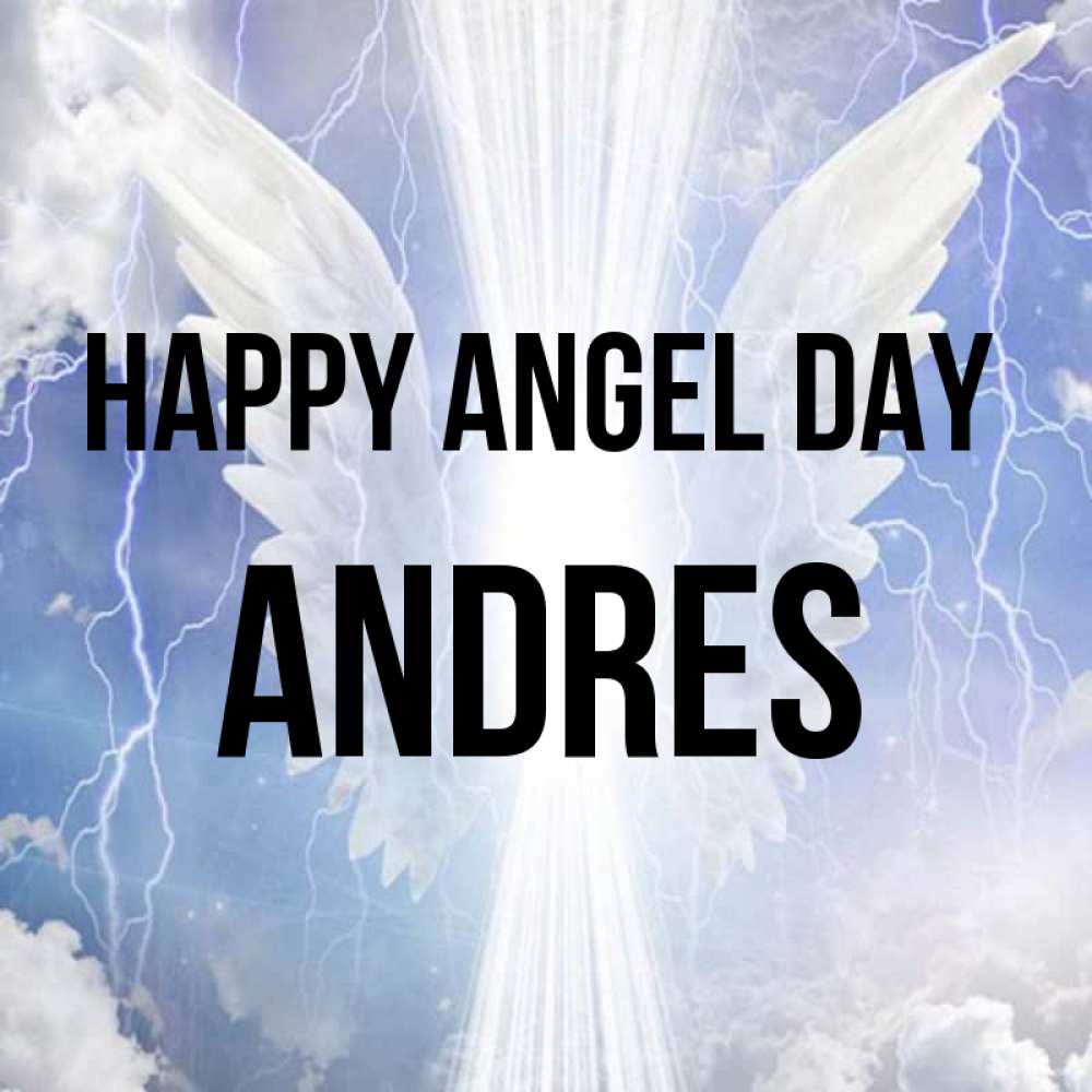 Greetings card с именем, Andres happy angel day молнии на небе и свет Greetings with text for free download 