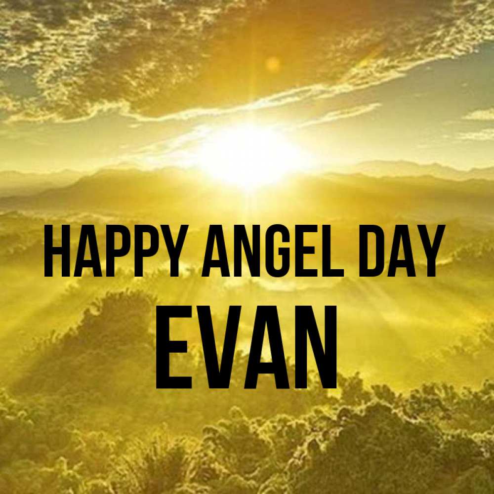 Greetings card с именем, Evan happy angel day леса и небо в желтом Greetings with text for free download 