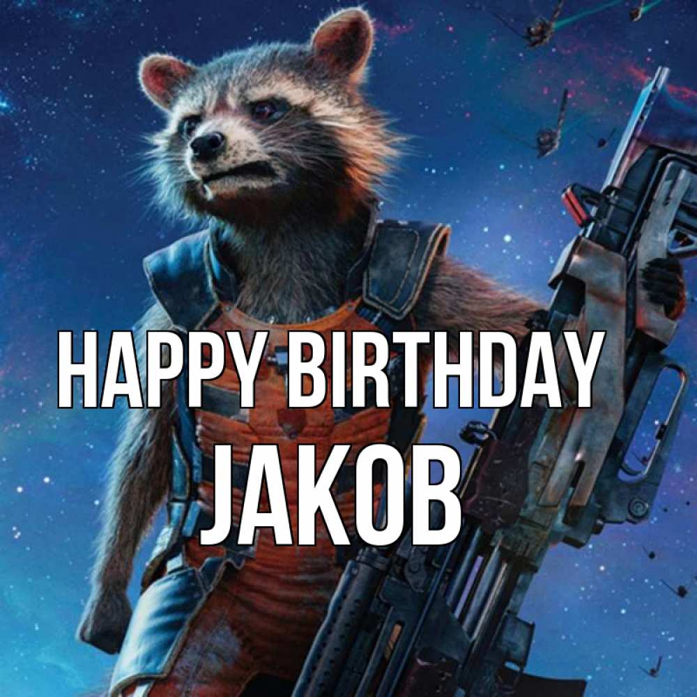 Greetings card с именем, Jakob Happy Birthday реактивный Рокета Greetings with text for free download 