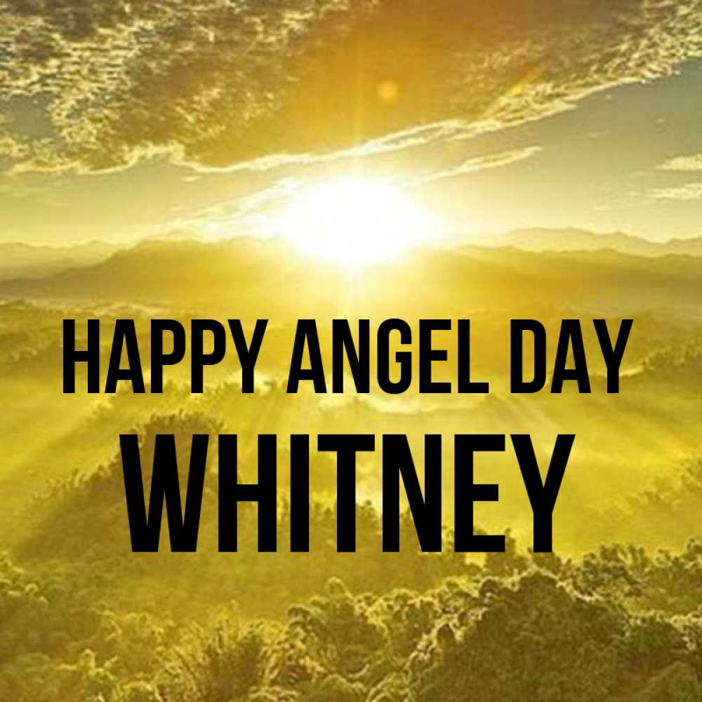 Greetings card с именем, Whitney happy angel day леса и небо в желтом Greetings with text for free download 