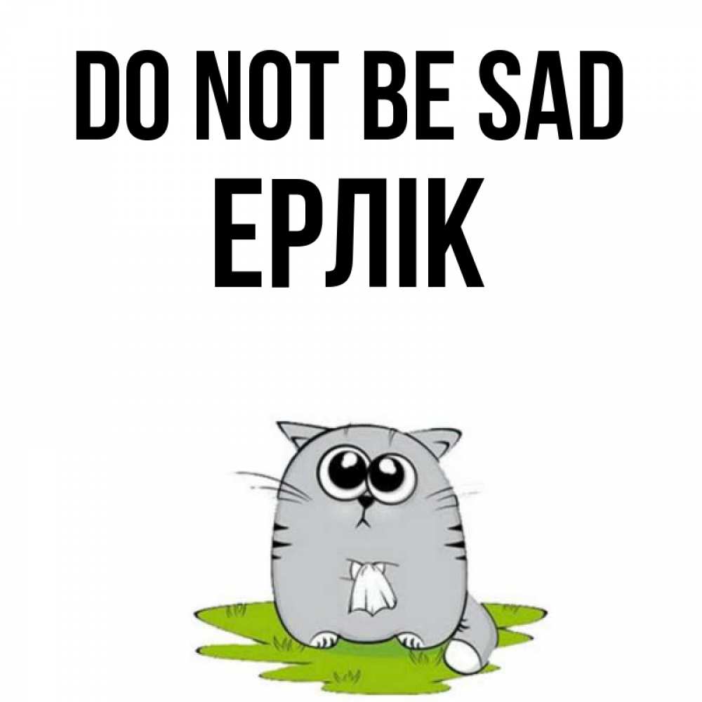 Greetings card с именем, Ерлік Do not be sad грустный котяра Greetings with text for free download 