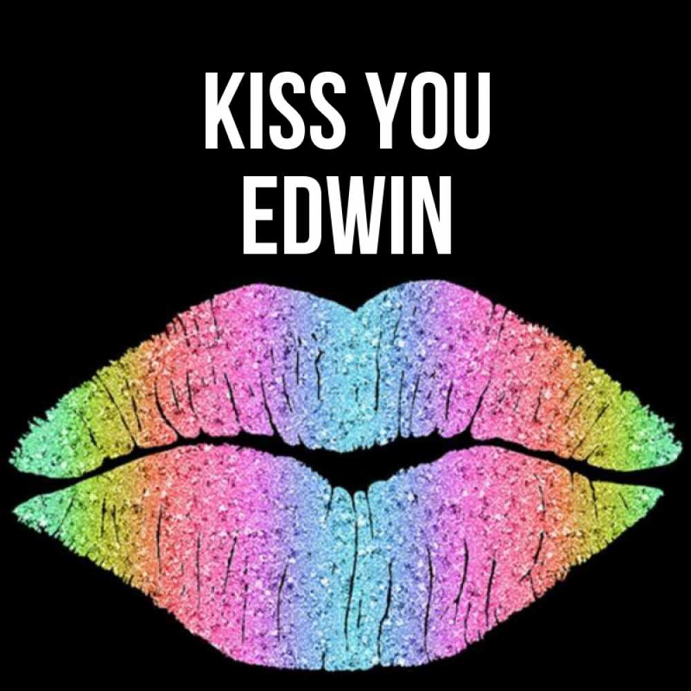Greetings card с именем, Edwin Kiss you след от губ на черном фоне Greetings with text for free download 