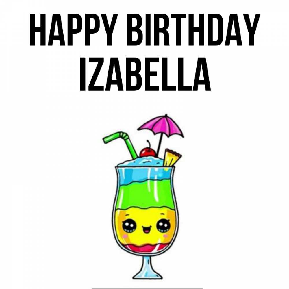 Greetings card с именем, Izabella Happy Birthday с зонтиком Greetings with text for free download 
