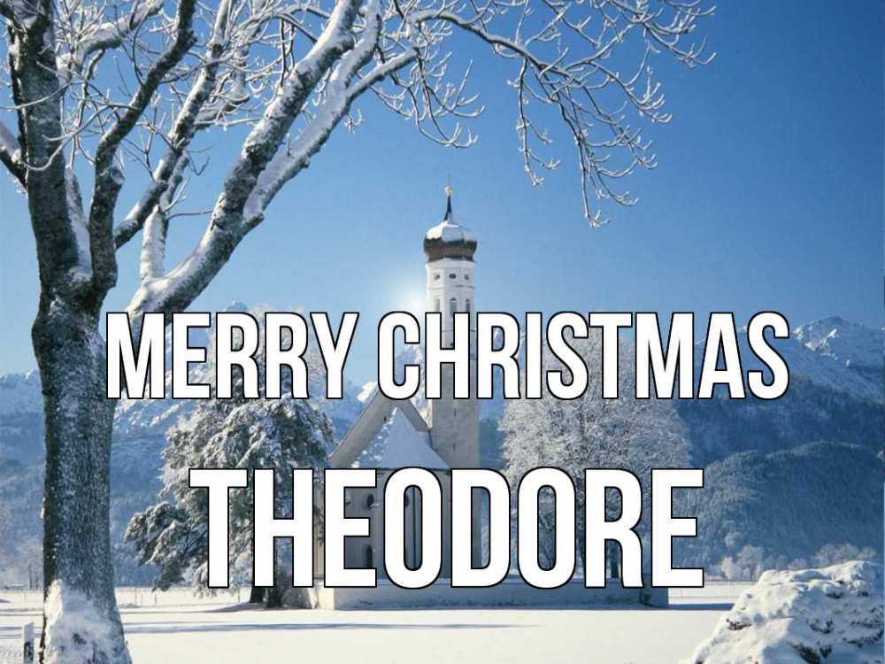 Greetings card с именем, Theodore Merry Christmas зима, храм, костел Greetings with text for free download 