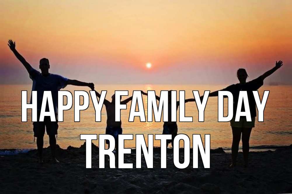 Greetings card с именем, Trenton happy family day мама, папа, дети, дочка,сын, море, пляж, закат Greetings with text for free download 