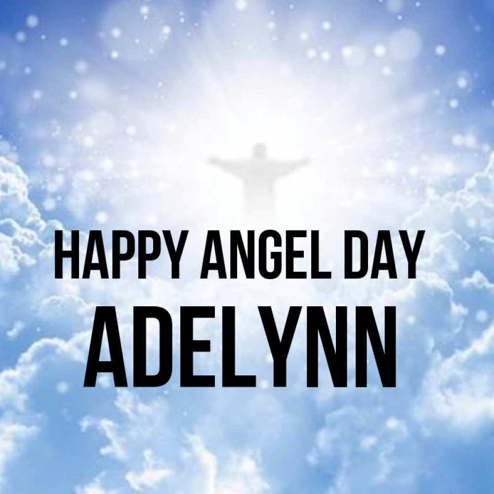 Greetings card с именем, Adelynn happy angel day ангел на облаках в свете солнца Greetings with text for free download 