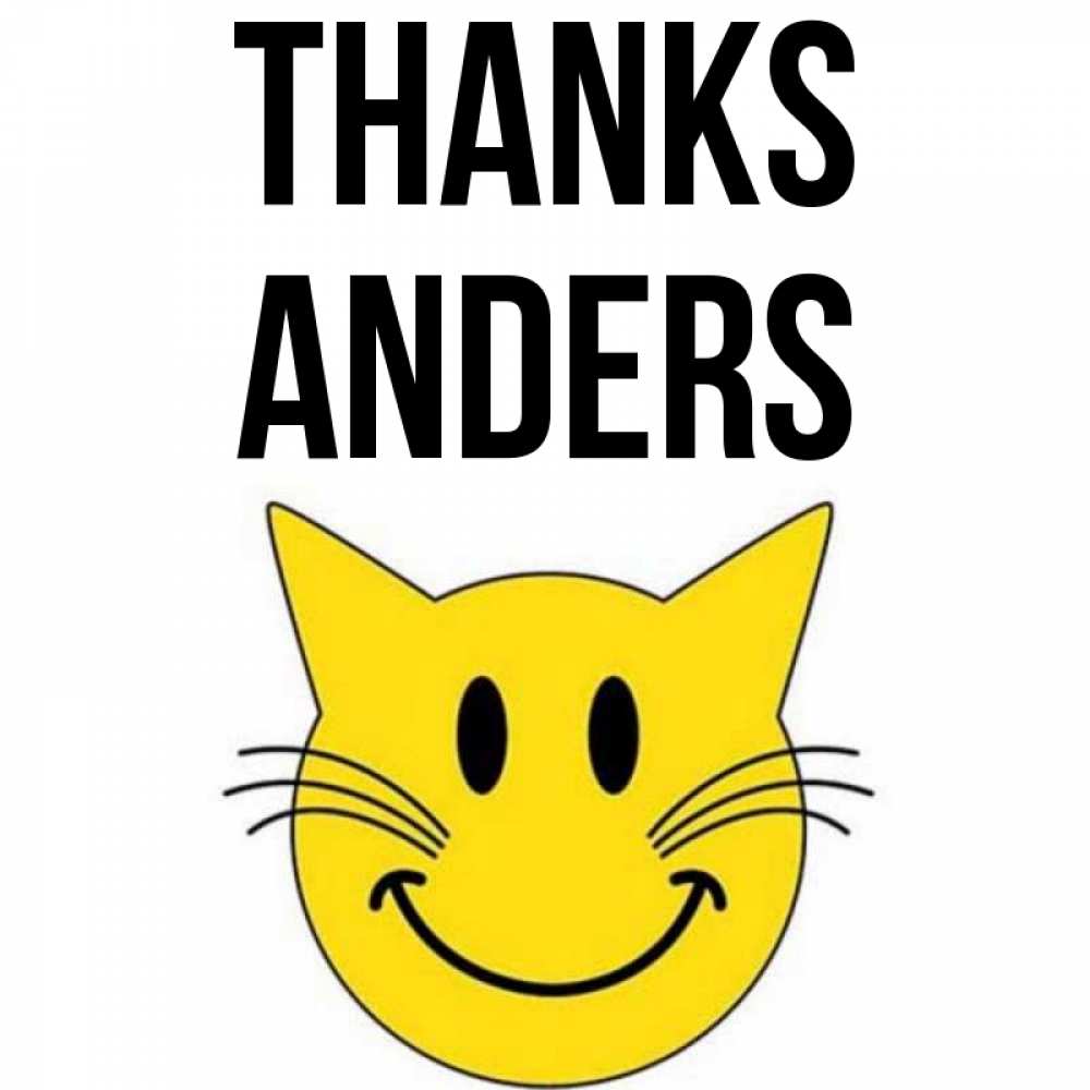 Greetings card с именем, Anders Thanks улыбающийся смайл кот Greetings with text for free download 