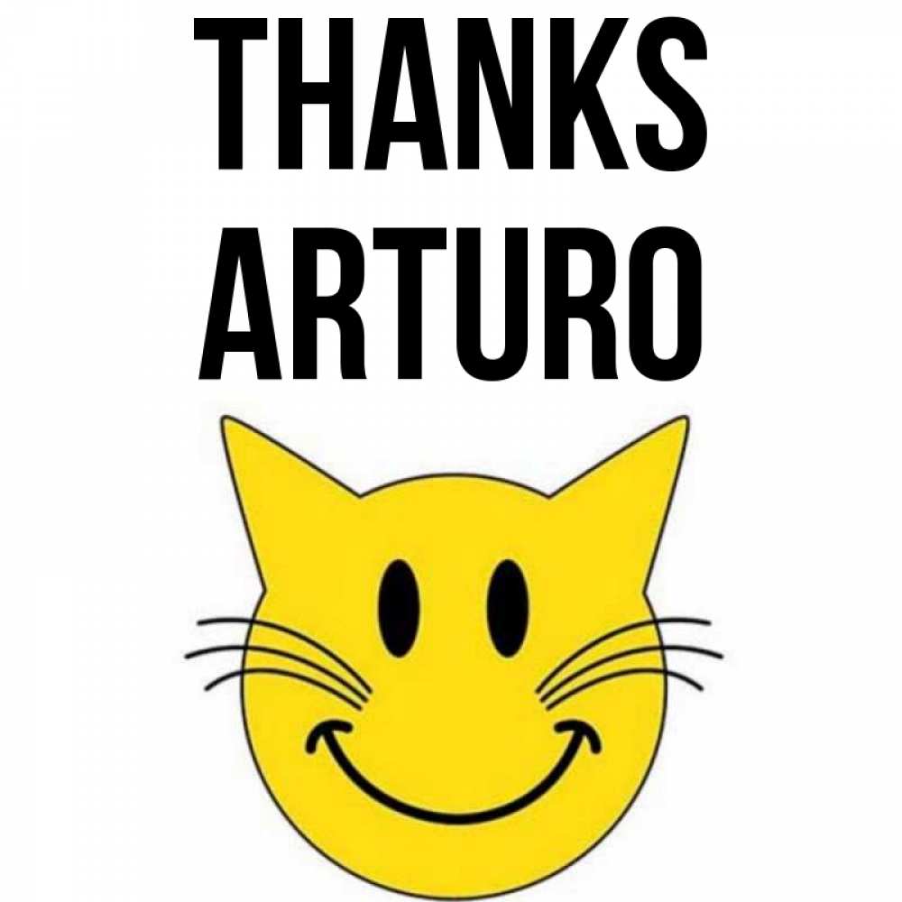 Greetings card с именем, Arturo Thanks улыбающийся смайл кот Greetings with text for free download 