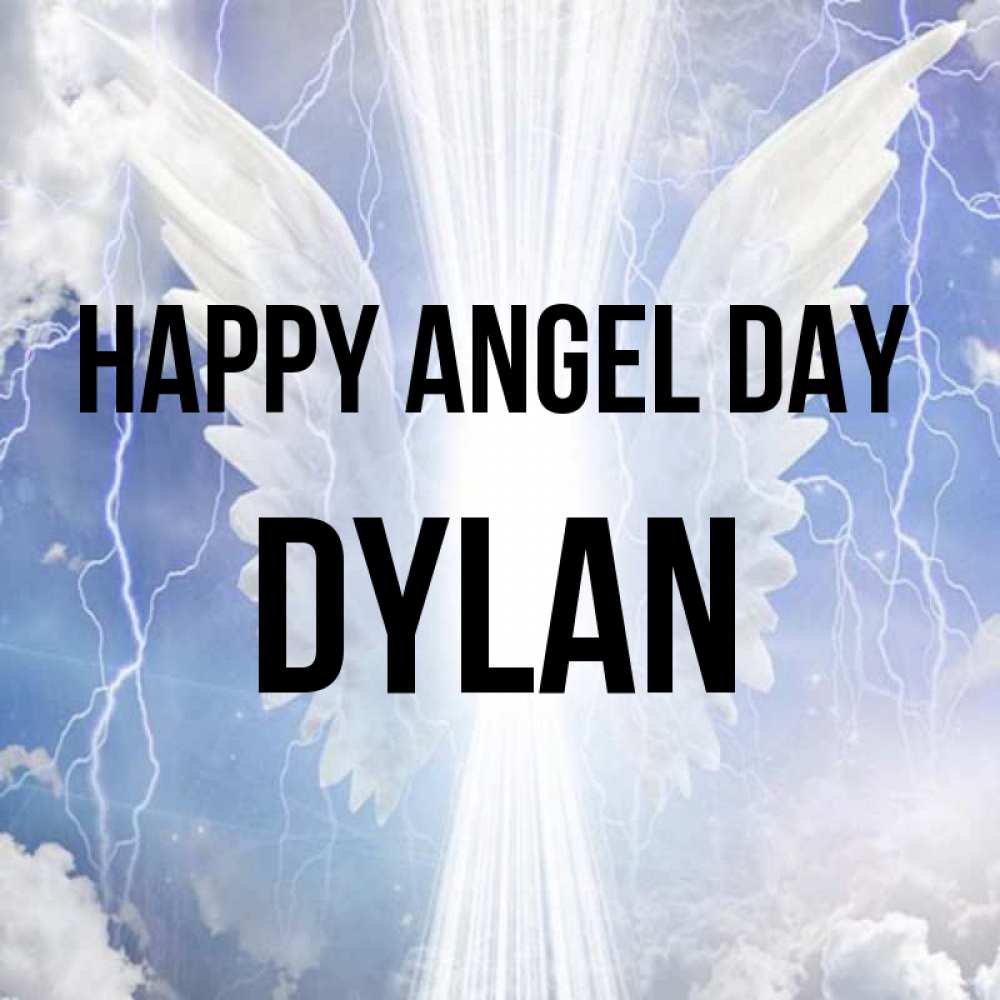 Greetings card с именем, Dylan happy angel day молнии на небе и свет Greetings with text for free download 