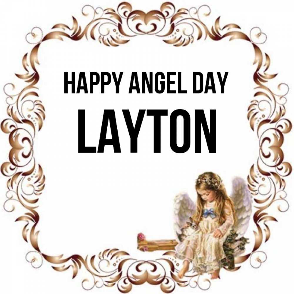 Greetings card с именем, Layton happy angel day рамочка из перьев и ангелочек Greetings with text for free download 