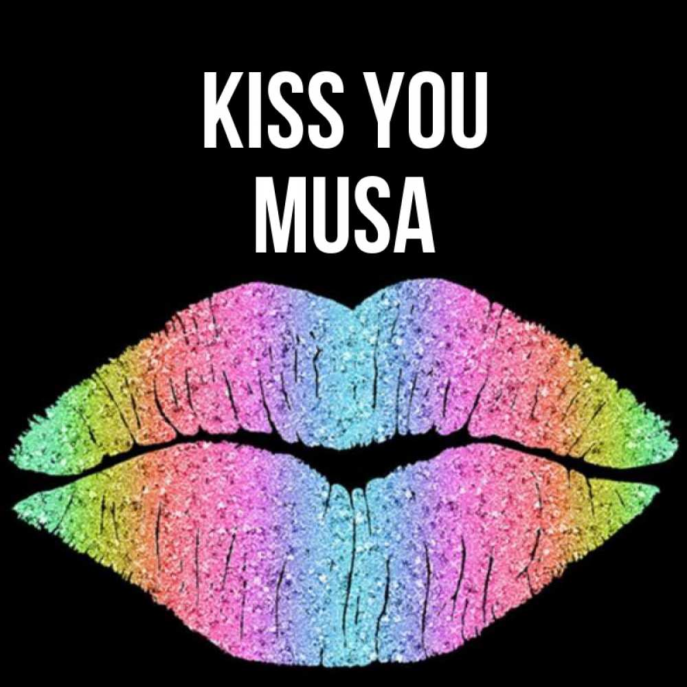 Greetings card с именем, Musa Kiss you след от губ на черном фоне Greetings with text for free download 
