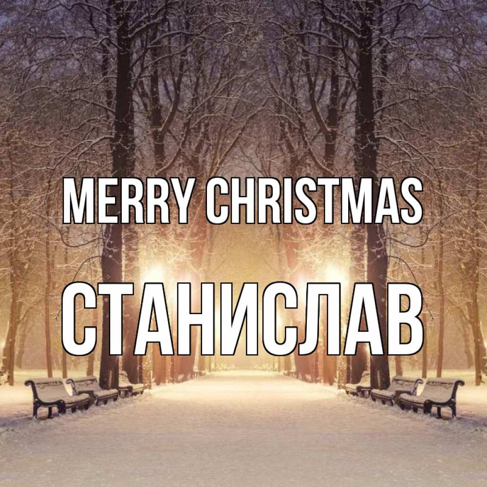 Greetings card с именем, Станислав Merry Christmas зима, парк, фонарь, лес Greetings with text for free download 