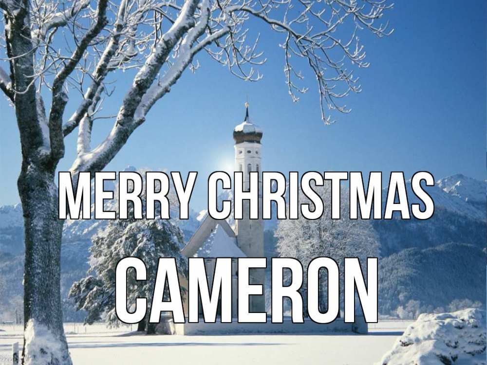 Greetings card с именем, Cameron Merry Christmas зима, храм, костел Greetings with text for free download 