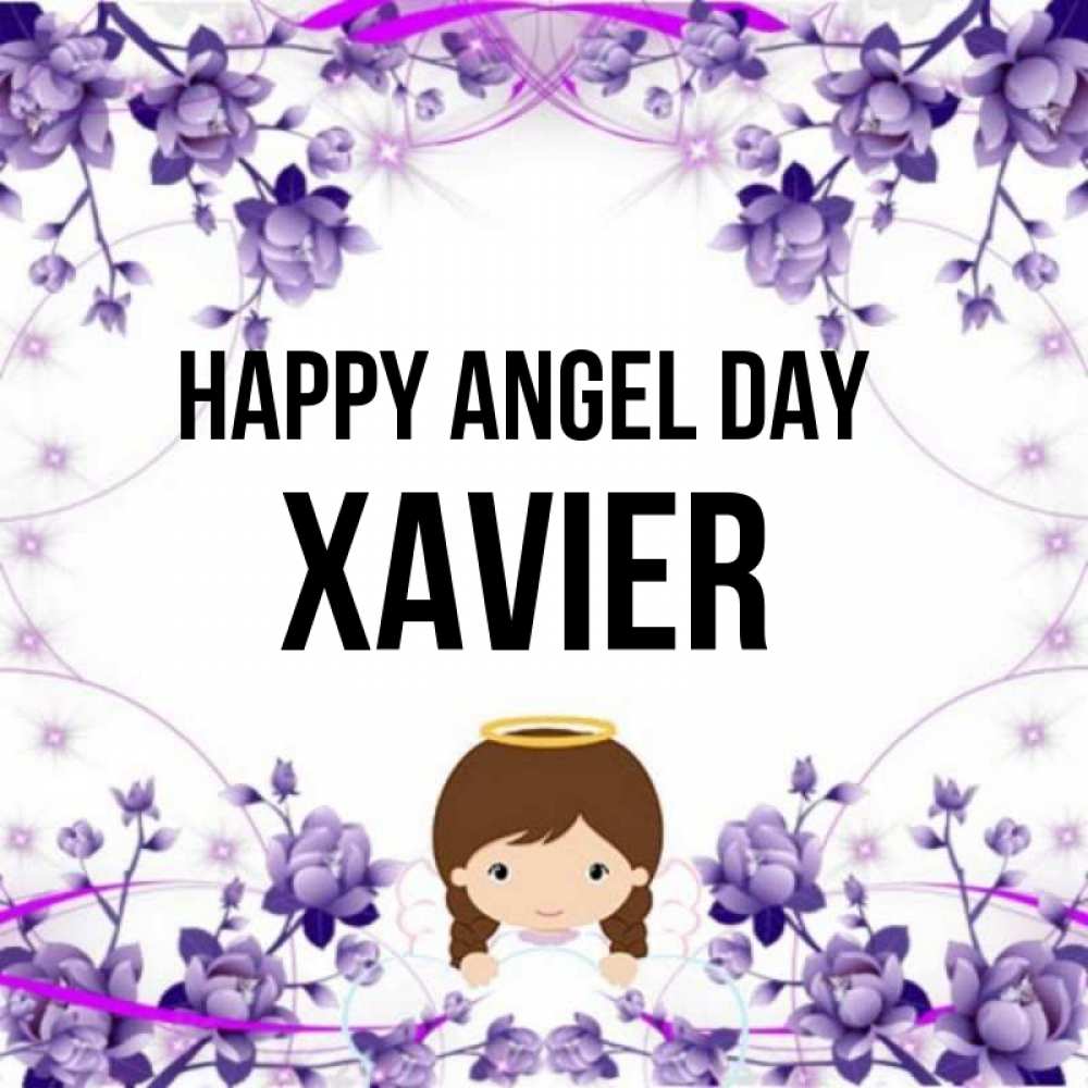 Greetings card с именем, Xavier happy angel day с именинами в рамочке Greetings with text for free download 