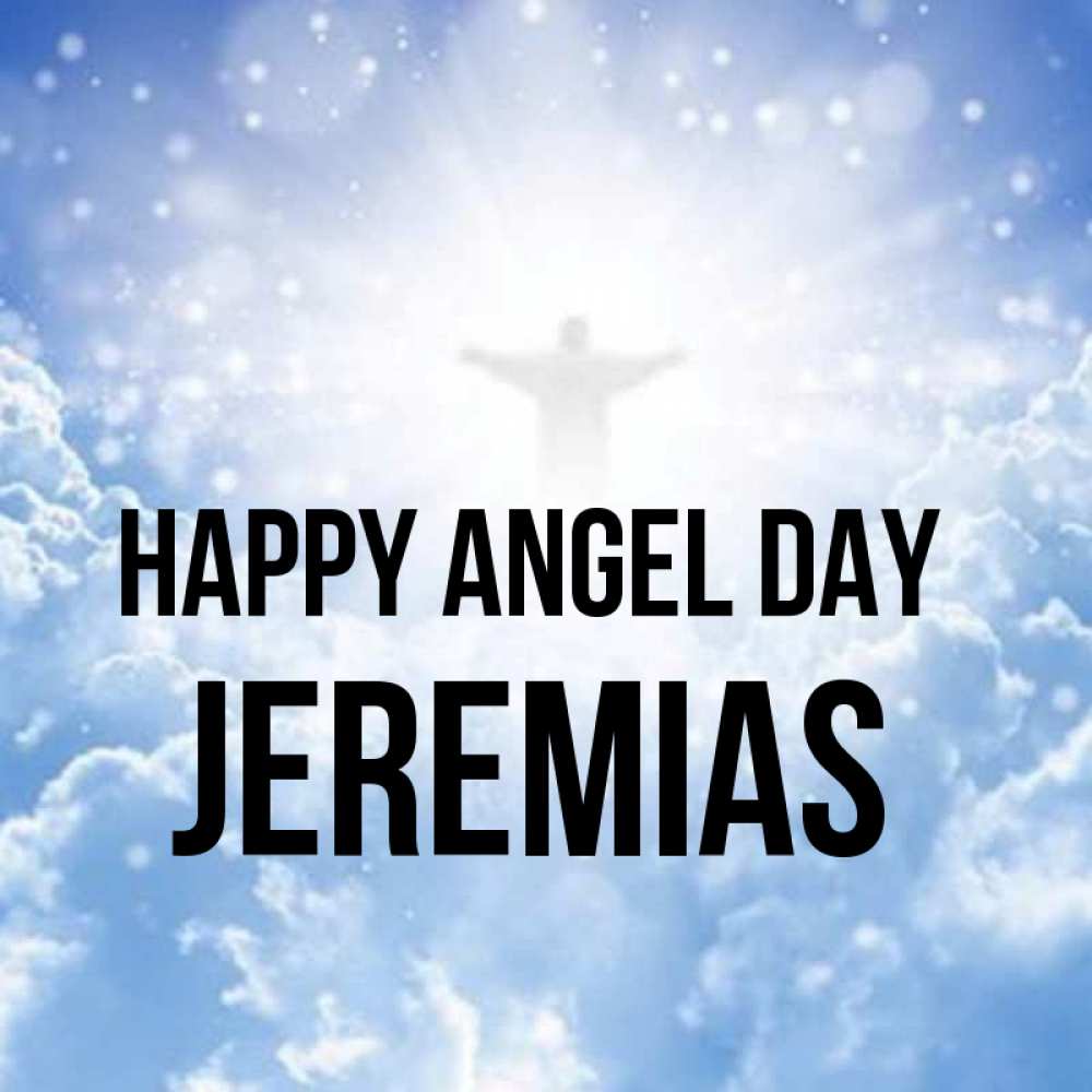 Greetings card с именем, Jeremias happy angel day ангел на облаках в свете солнца Greetings with text for free download 