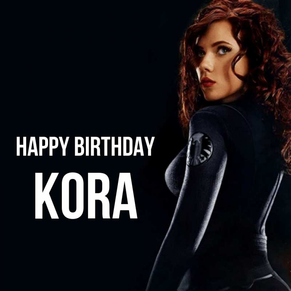 Greetings card с именем, Kora Happy Birthday Марвел черная вдова Greetings with text for free download 