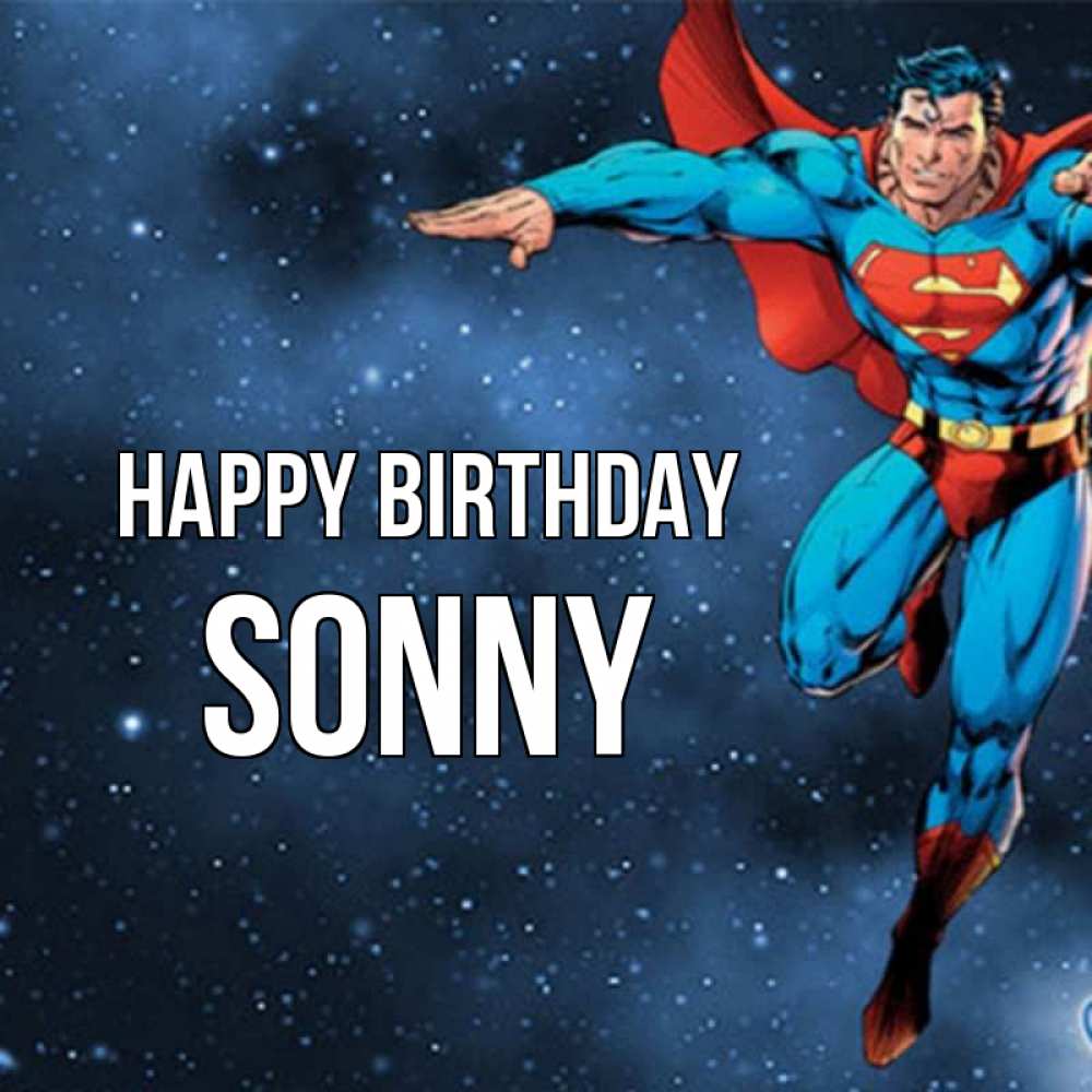 Greetings card с именем, Sonny Happy Birthday супергерой Greetings with text for free download 