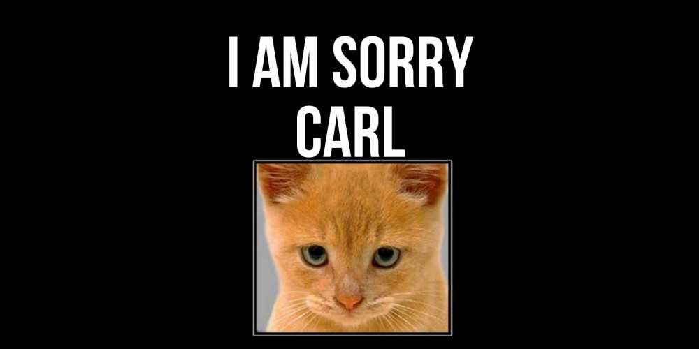 Greetings card с именем, Carl I am sorry рыжий грустный кот просит прощения Greetings with text for free download 