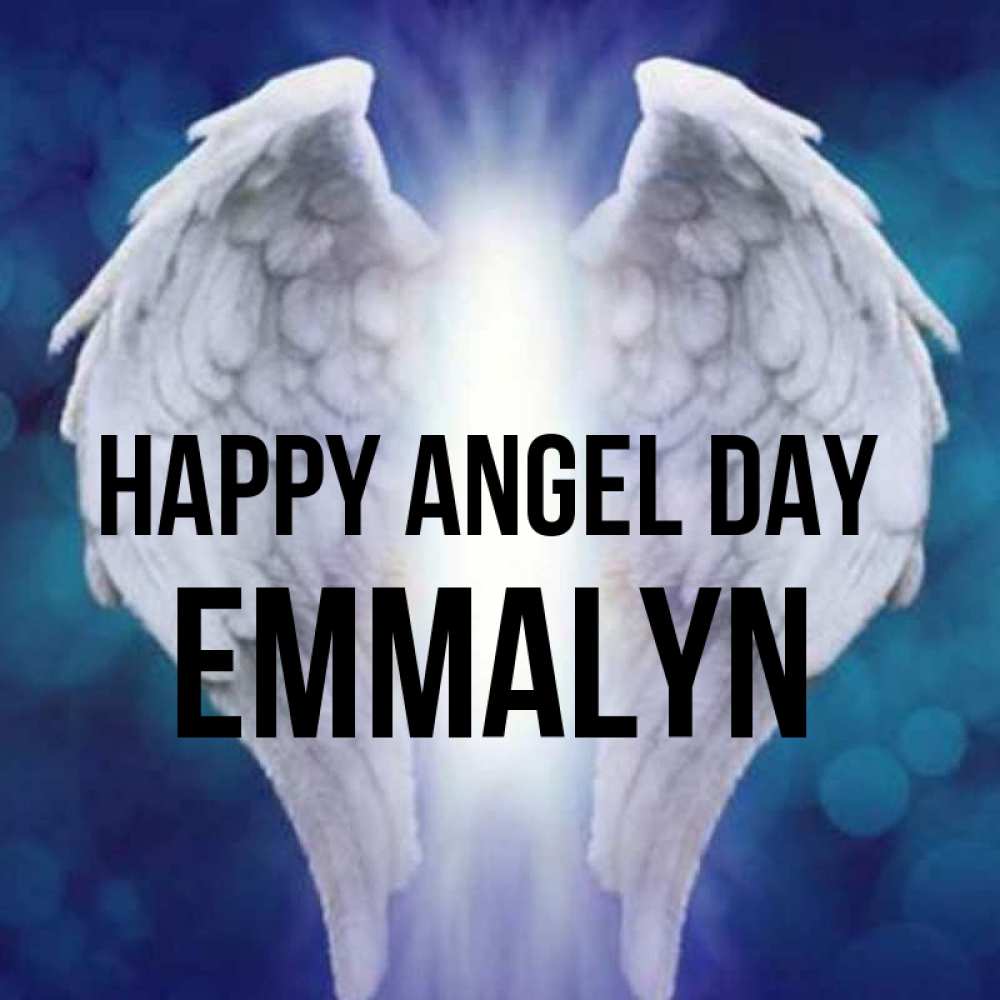 Greetings card с именем, Emmalyn happy angel day синий фон и крылышки Greetings with text for free download 