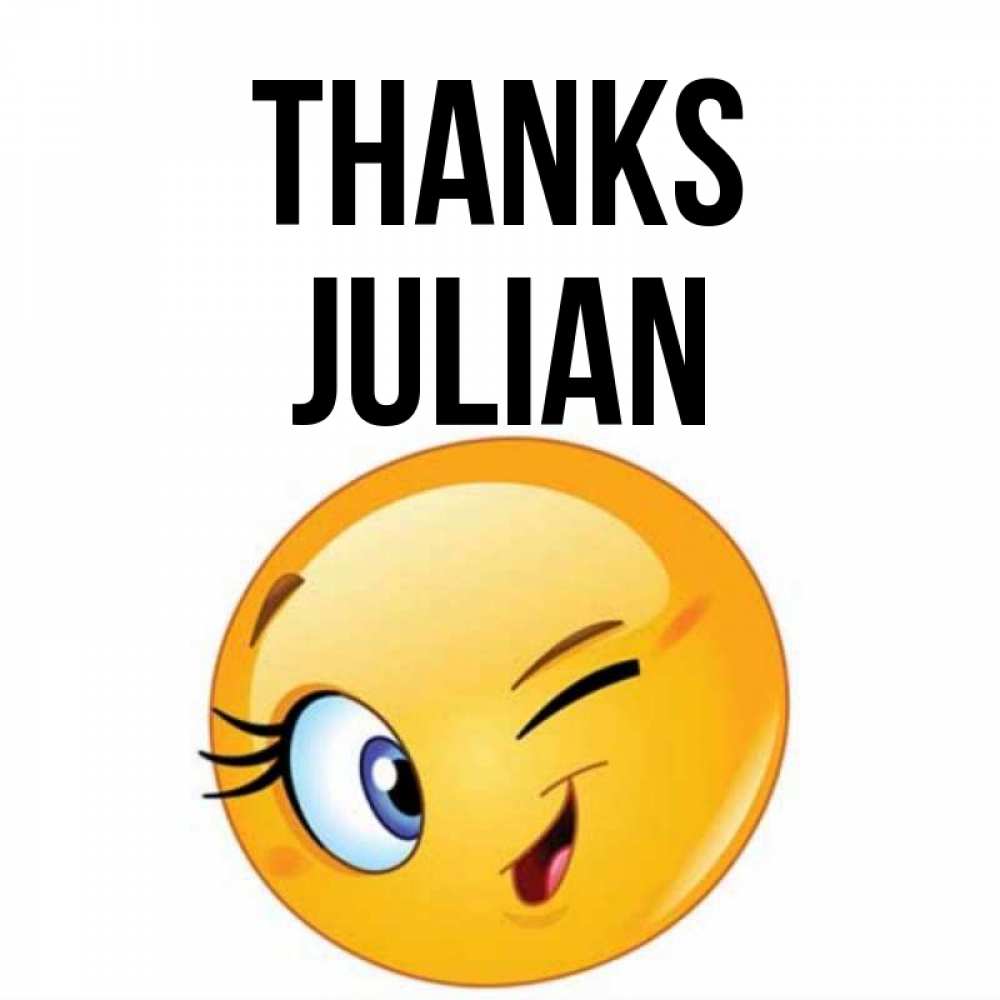 Greetings card с именем, Julian Thanks открытка с подмигивающим смайлом Greetings with text for free download 