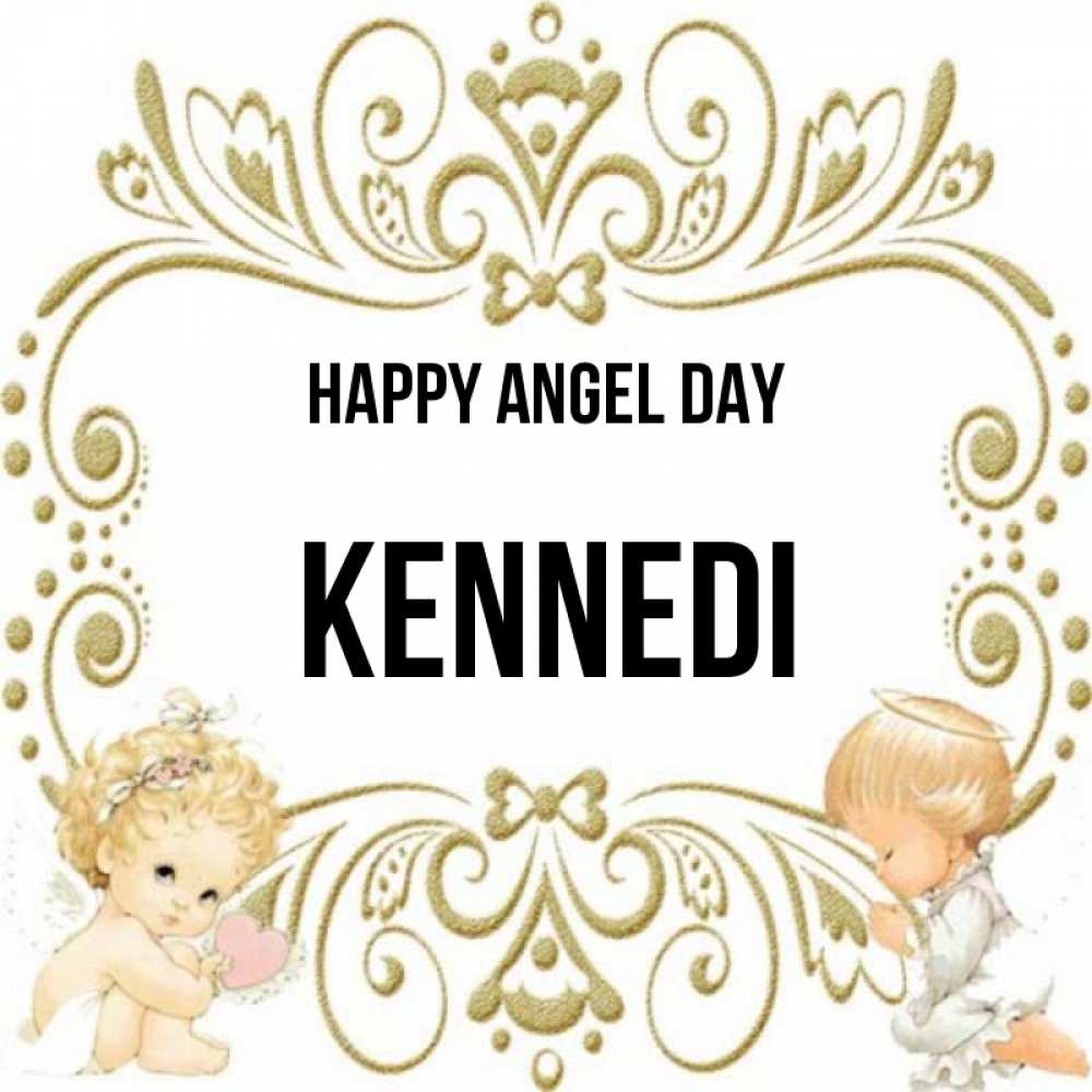 Greetings card с именем, Kennedi happy angel day с именинами поздравляют два красивых ангела. Один с сердечком другой молится Greetings with text for free download 