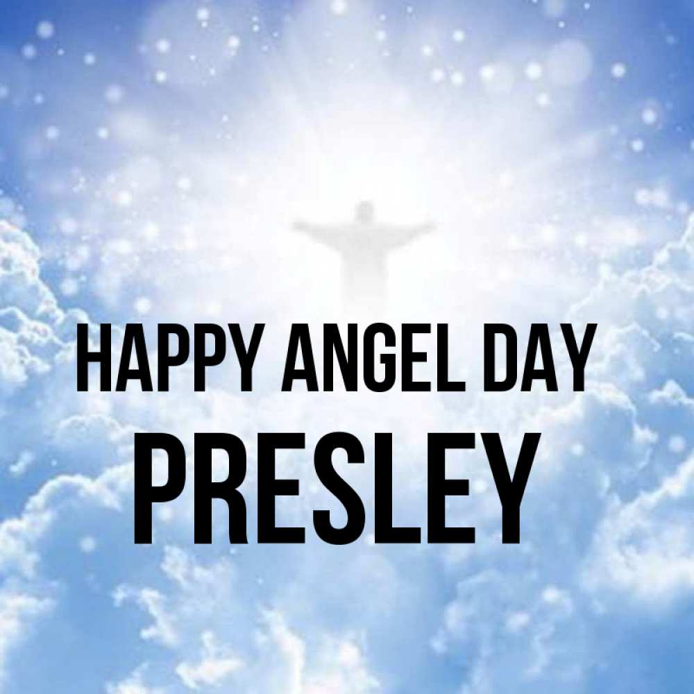 Greetings card с именем, Presley happy angel day ангел на облаках в свете солнца Greetings with text for free download 