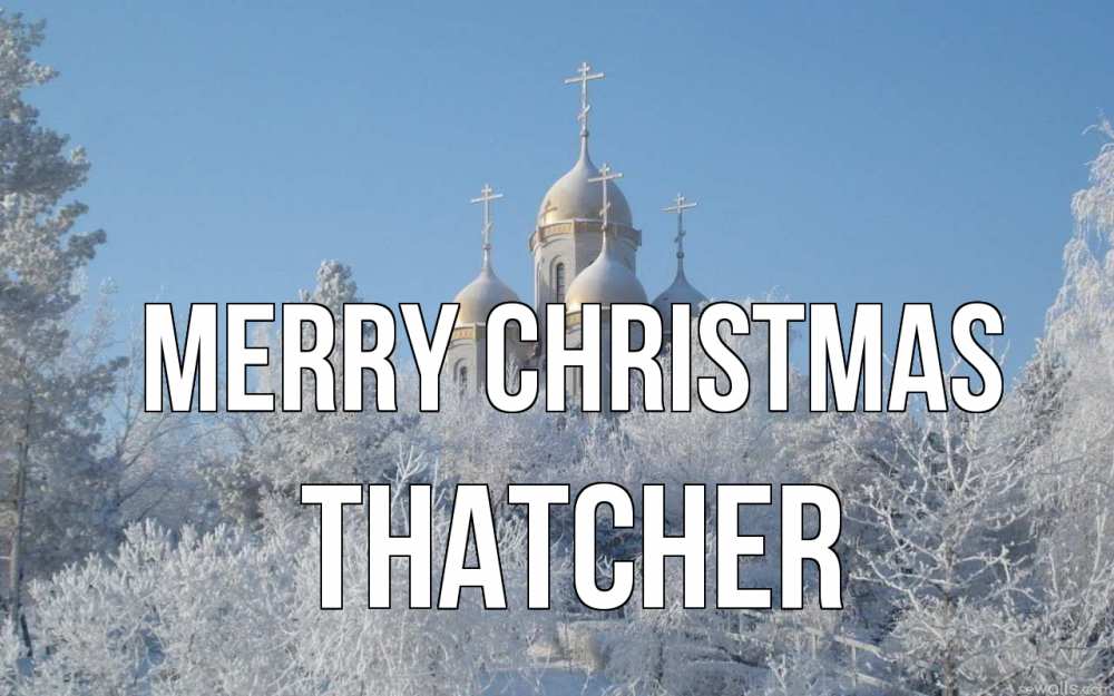 Greetings card с именем, Thatcher Merry Christmas храм, зима, лес, церковь Greetings with text for free download 