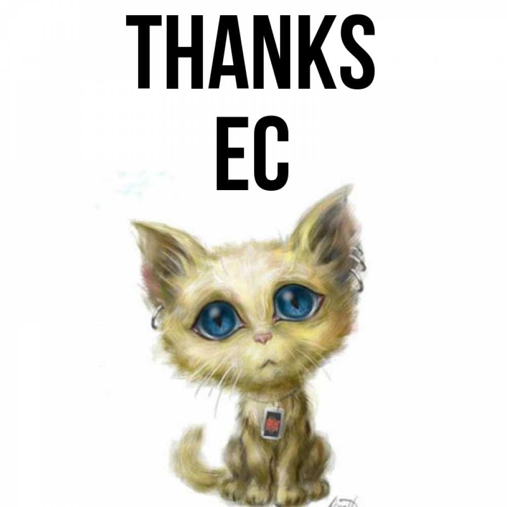 Greetings card с именем, Ес Thanks рисованный кот благодарит вас Greetings with text for free download 