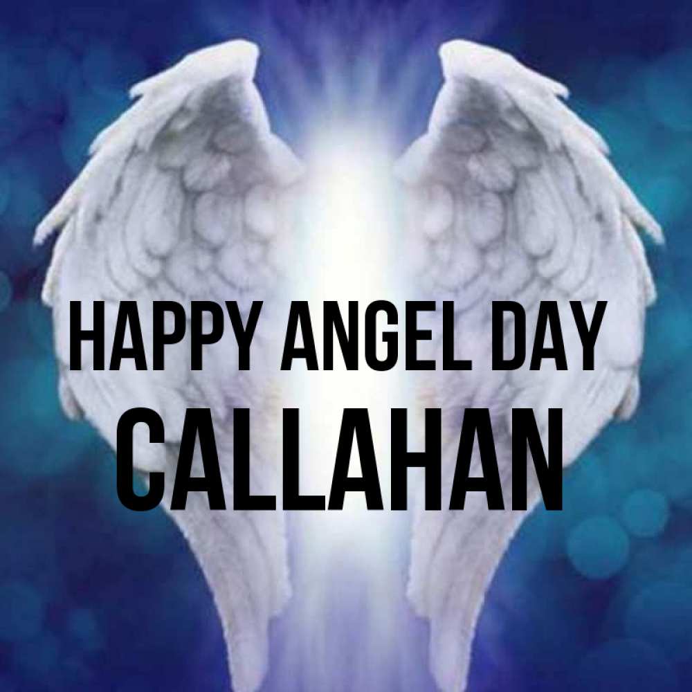 Greetings card с именем, Callahan happy angel day синий фон и крылышки Greetings with text for free download 