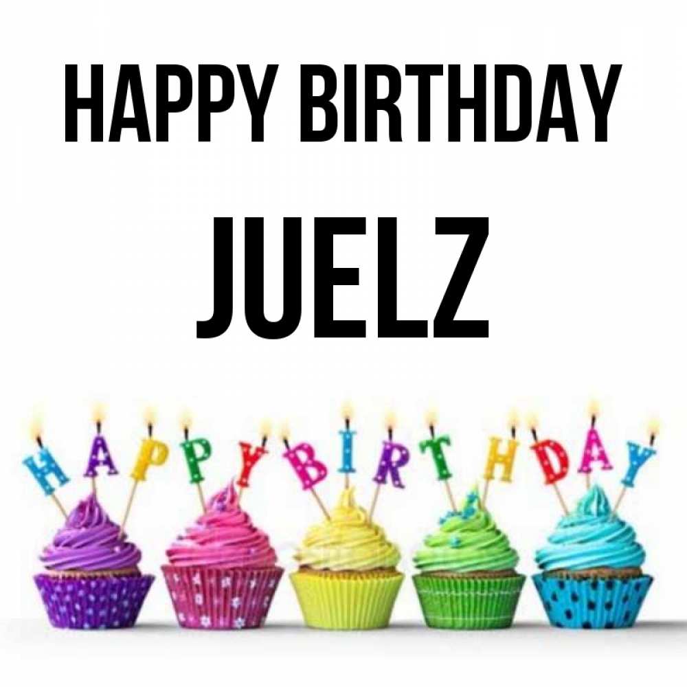 Greetings card с именем, Juelz Happy Birthday открытка ко дню рождения с разноцветными вкусняшками Greetings with text for free download 