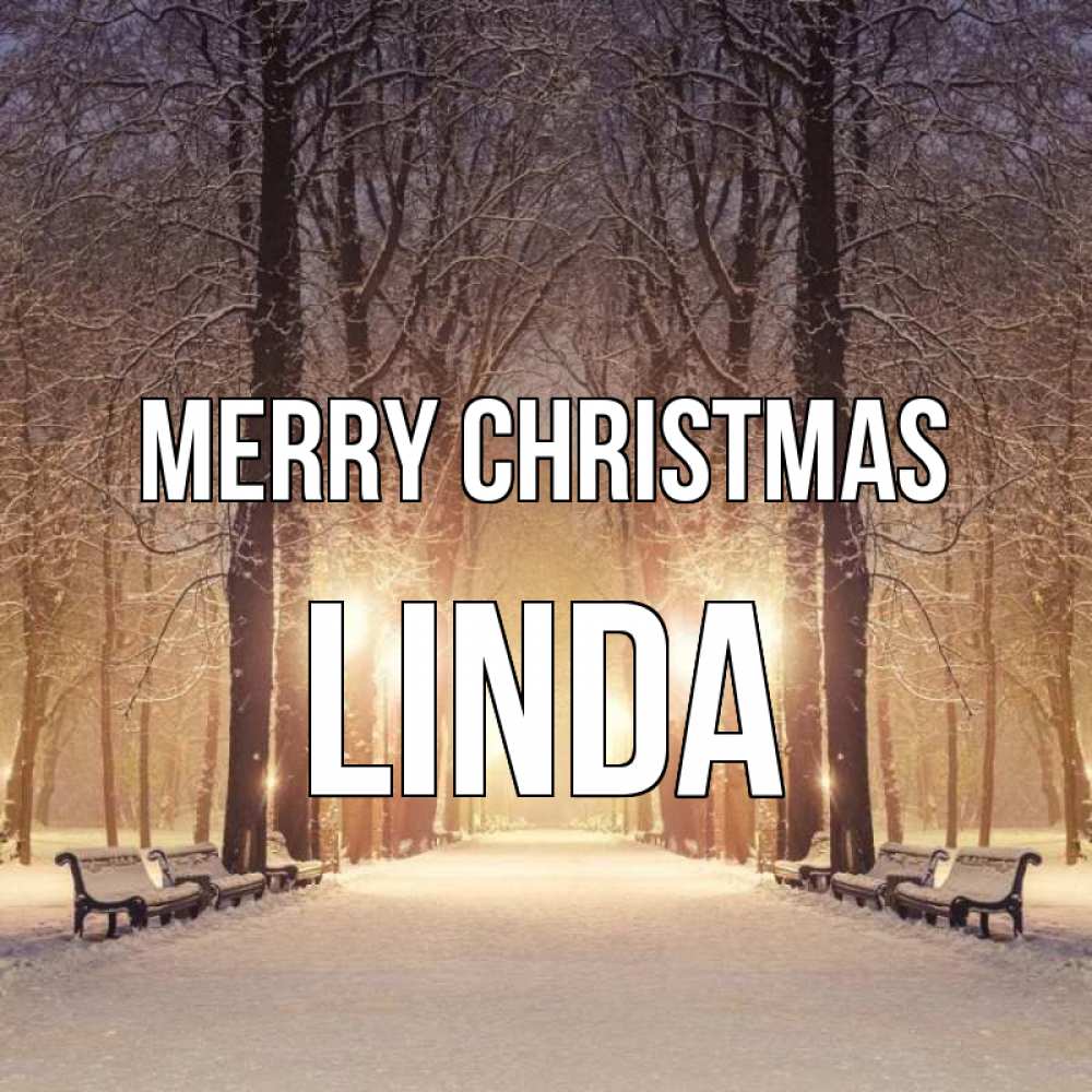 Greetings card с именем, Linda Merry Christmas зима, парк, фонарь, лес Greetings with text for free download 
