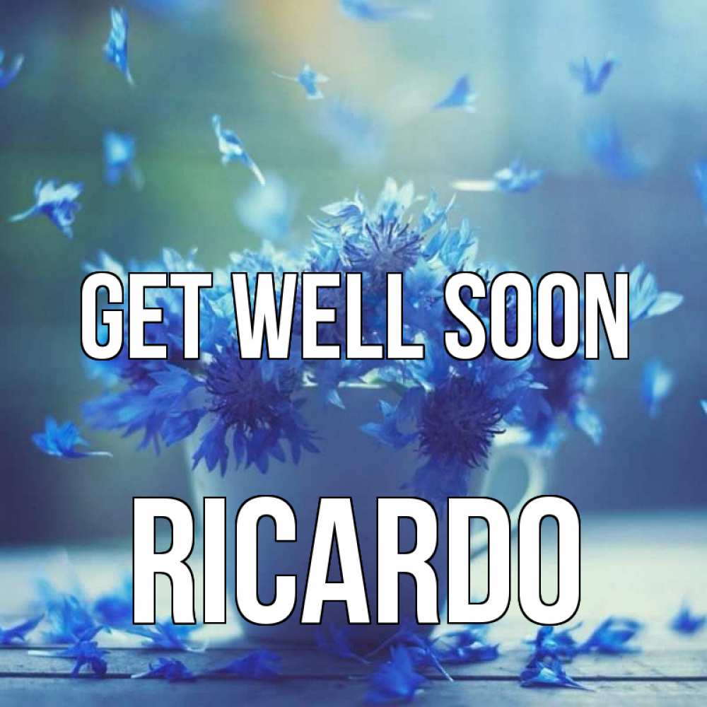 Greetings card с именем, Ricardo Get well soon кружка с зельем и цветами Greetings with text for free download 