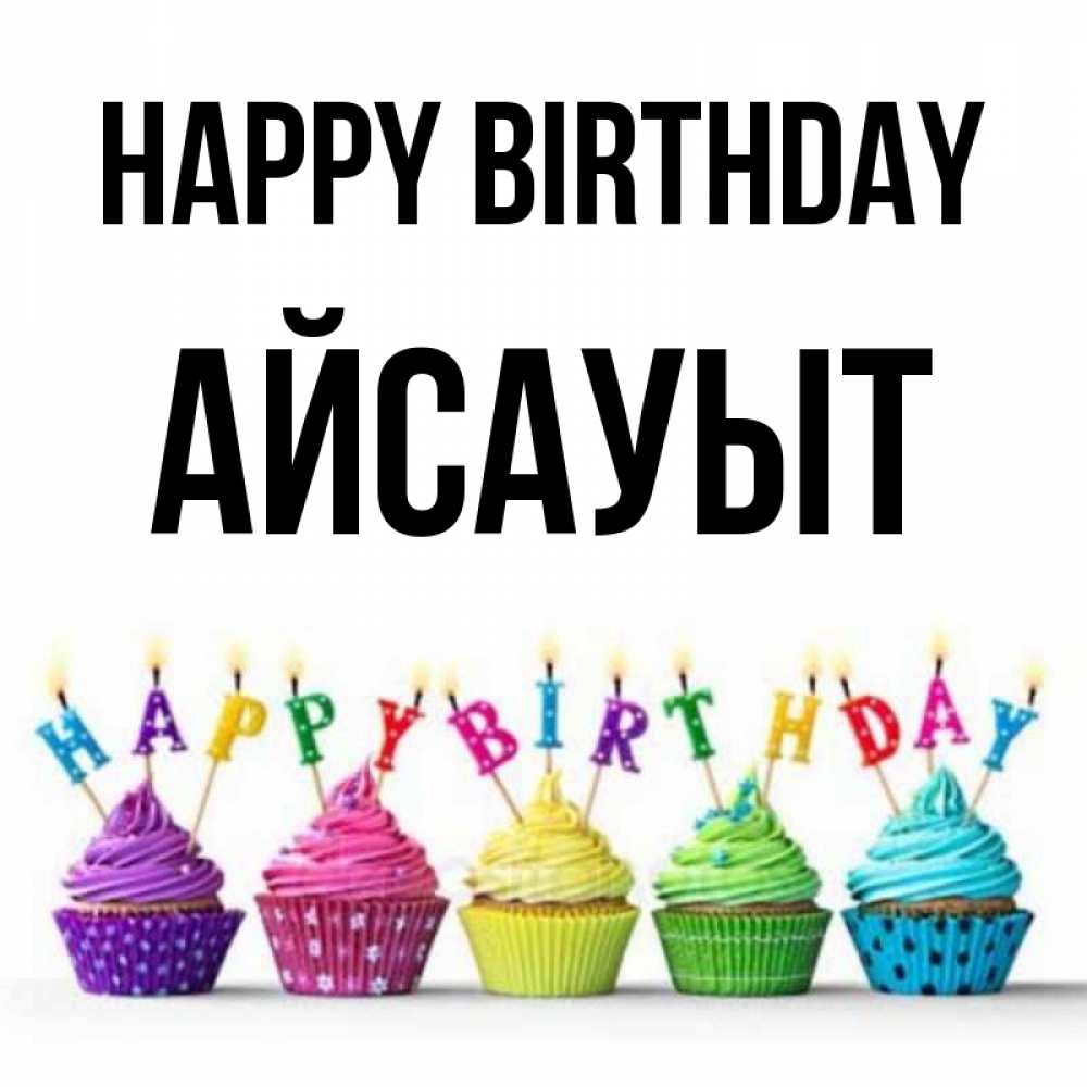 Greetings card с именем, Айсауыт Happy Birthday открытка ко дню рождения с разноцветными вкусняшками Greetings with text for free download 