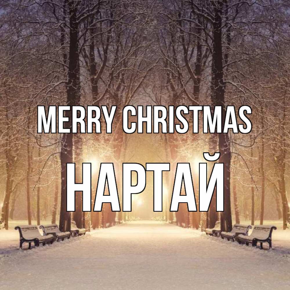 Greetings card с именем, Нартай Merry Christmas зима, парк, фонарь, лес Greetings with text for free download 