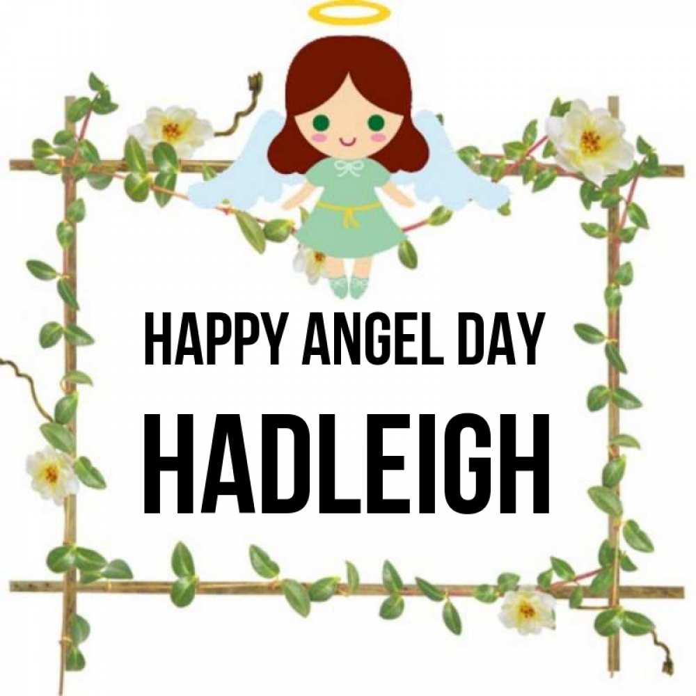 Greetings card с именем, Hadleigh happy angel day Ангел с нимбом Greetings with text for free download 