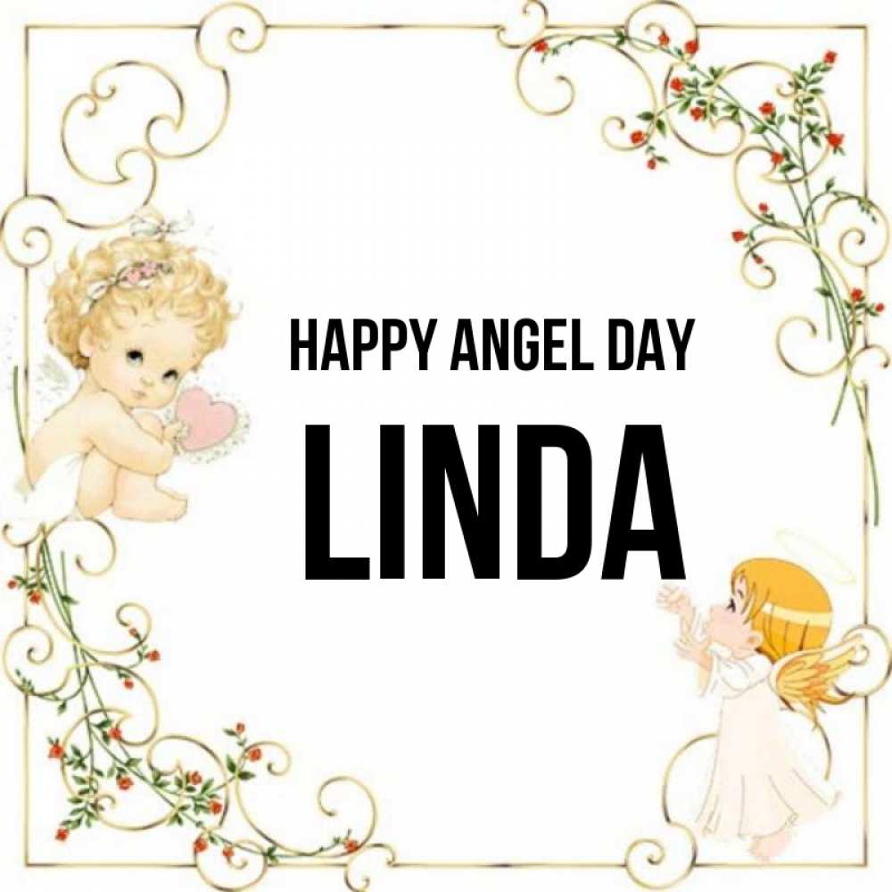 Greetings card с именем, Linda happy angel day ангелы желают прекрасных именин Greetings with text for free download 