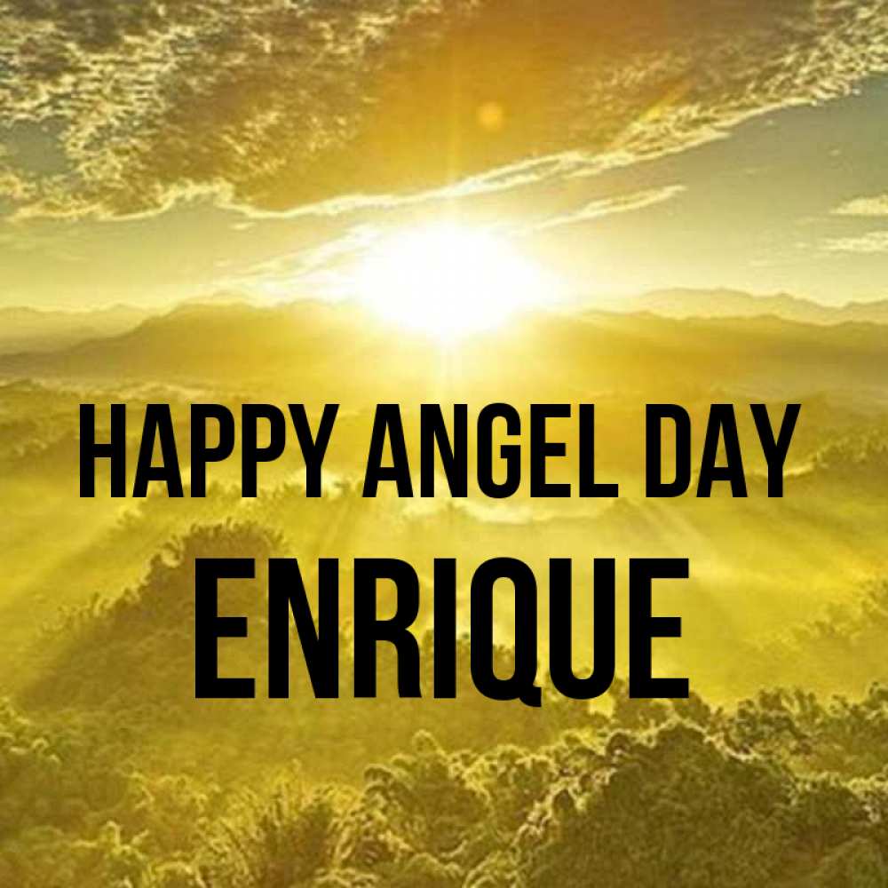 Greetings card с именем, Enrique happy angel day леса и небо в желтом Greetings with text for free download 