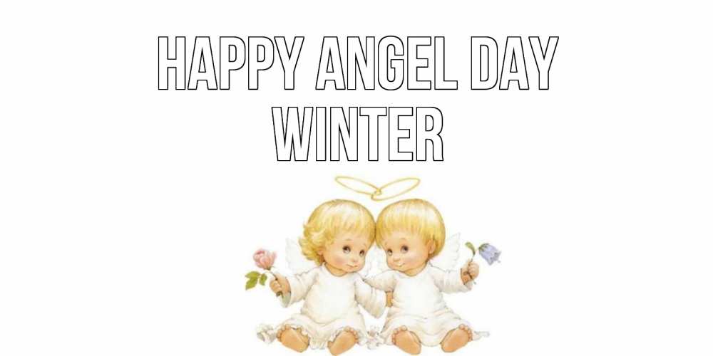 Greetings card с именем, Winter happy angel day Два ребенка ангела Greetings with text for free download 