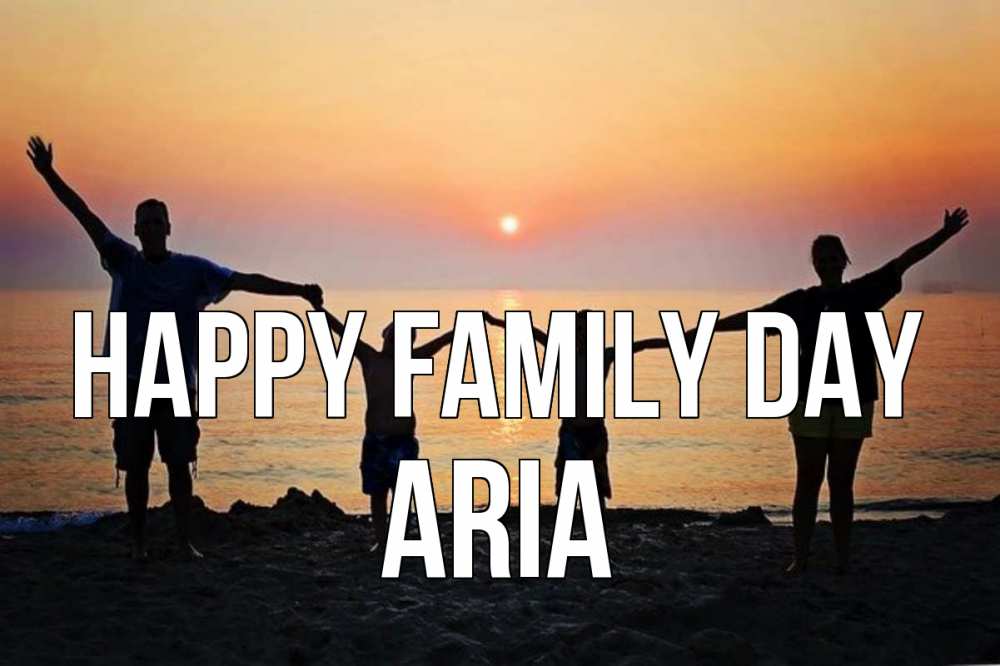 Greetings card с именем, Aria happy family day мама, папа, дети, дочка,сын, море, пляж, закат Greetings with text for free download 