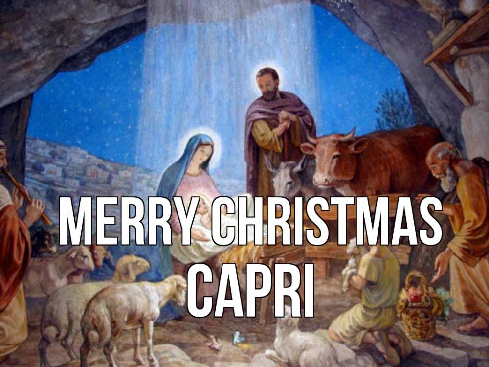 Greetings card с именем, Capri Merry Christmas Хлев с животными, Иисус, рождество Greetings with text for free download 
