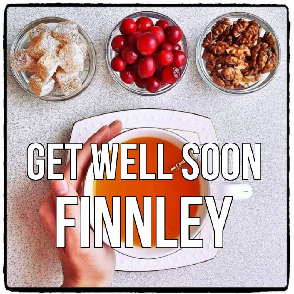 Greetings card с именем, Finnley Get well soon на столе Greetings with text for free download 