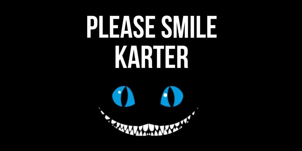 Greetings card с именем, Karter Please smile кот улыбается Greetings with text for free download 