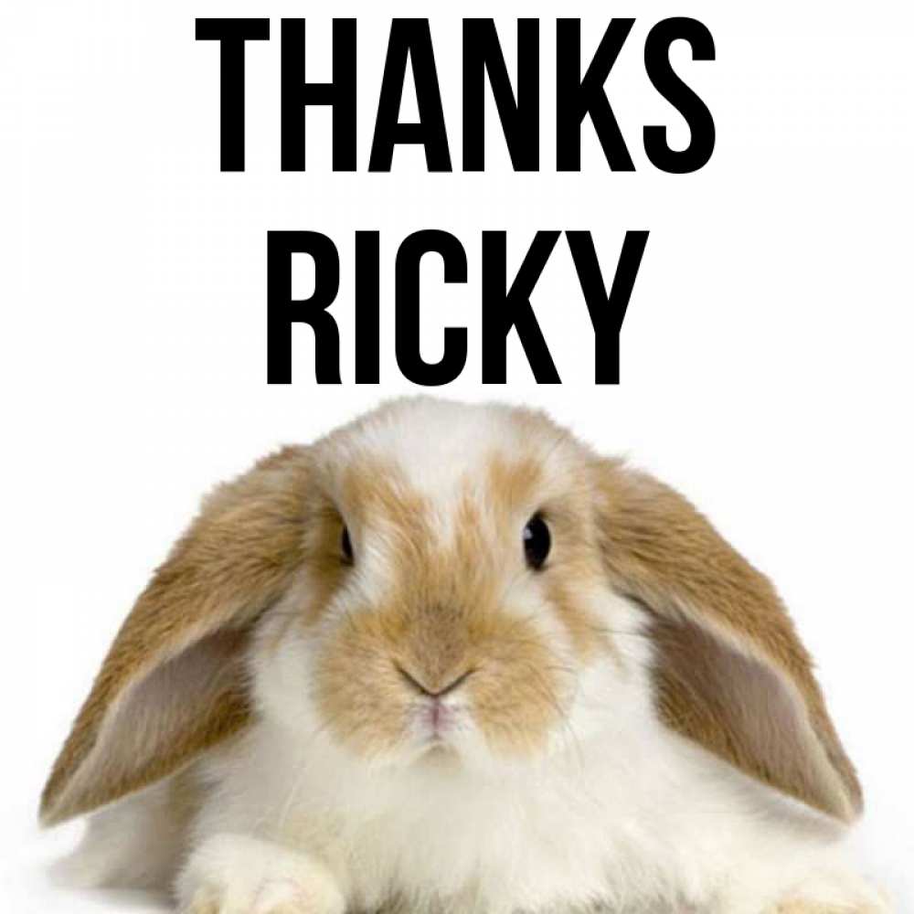 Greetings card с именем, Ricky Thanks коричнево белый заяц Greetings with text for free download 