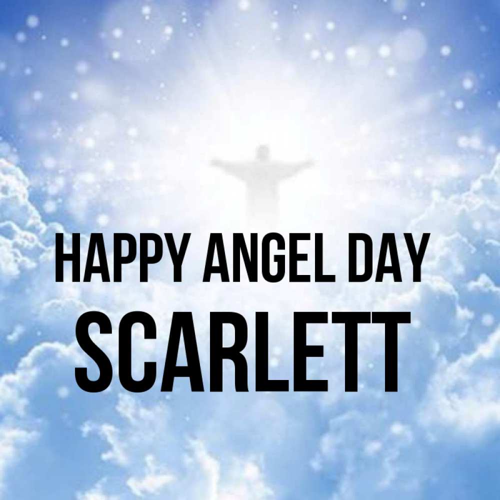 Greetings card с именем, Scarlett happy angel day ангел на облаках в свете солнца Greetings with text for free download 