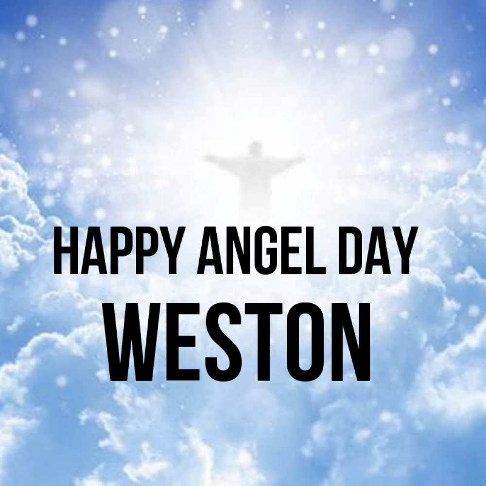 Greetings card с именем, Weston happy angel day ангел на облаках в свете солнца Greetings with text for free download 