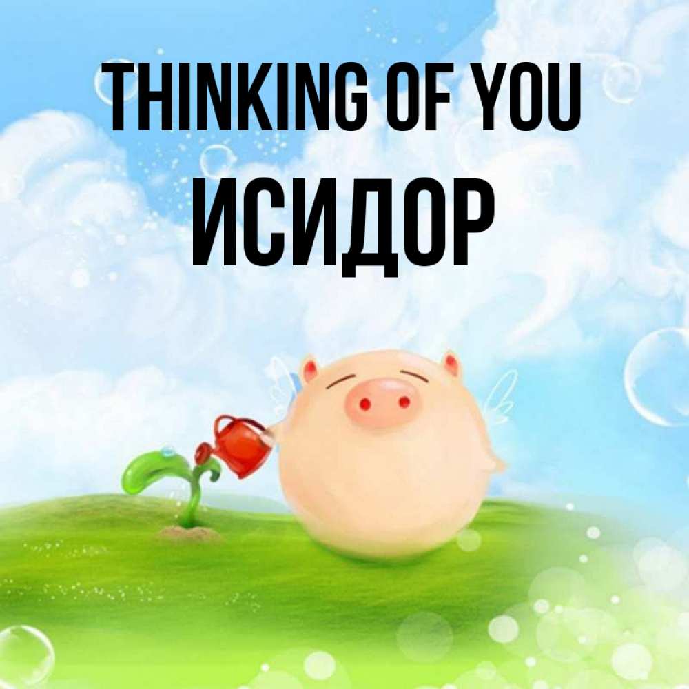 Greetings card с именем, Исидор Thinking of you позитивная свинюшка Greetings with text for free download 