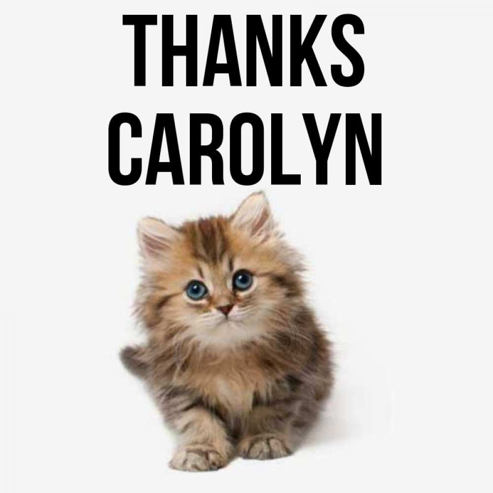 Greetings card с именем, Carolyn Thanks пушистый котик Greetings with text for free download 
